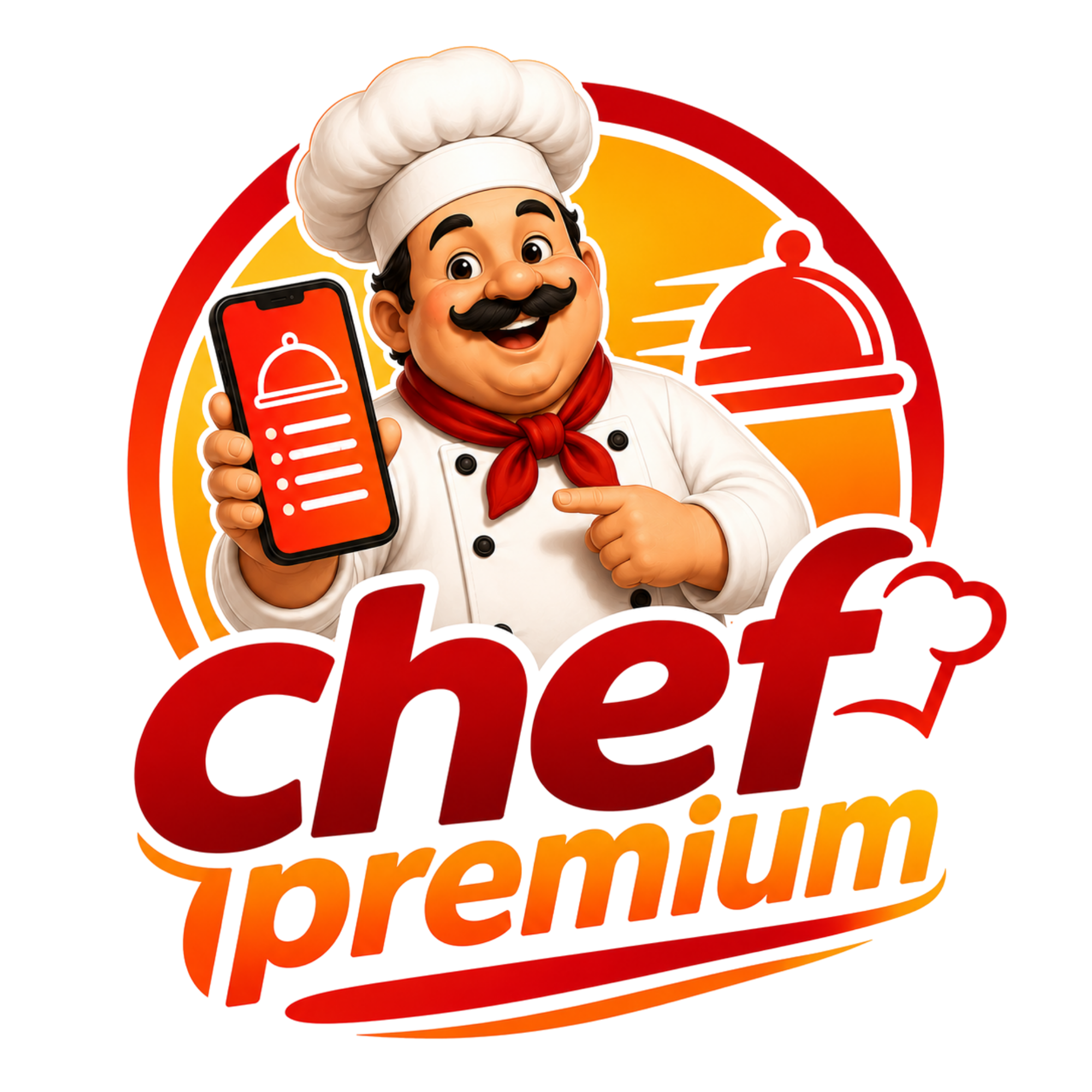 Chef Premium - mascote do chef apresentando o aplicativo
